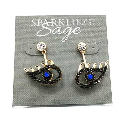 Sparkling Sage Evil Blue Eye with Lashes Post Earrings - Picture 1 of 4
